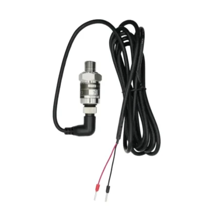 Industrial water pressure sensor front view showing 4-20mA output, 0-10 bar range, and G1/4 thread connection