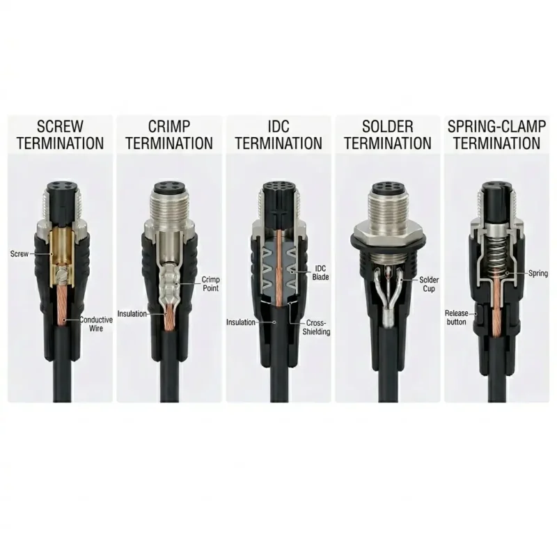 M12 connector termination methods