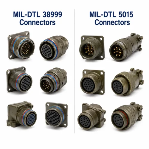 MIL-DTL-5015 vs MIL-DTL-38999 connectors side-by-side comparison of military circular connector plug and receptacle assemblies