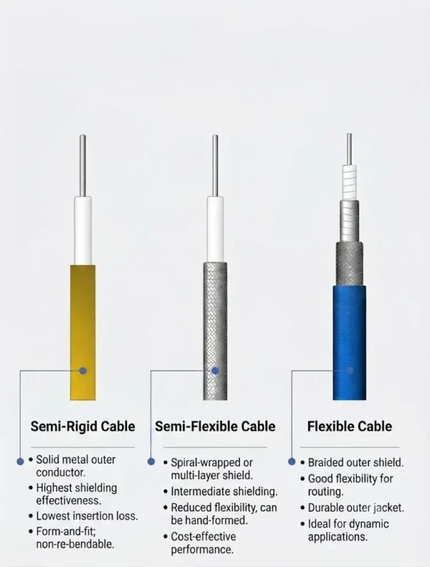 Semi-Rigid vs Semi-Flexible vs Flexible Cable Assemblies